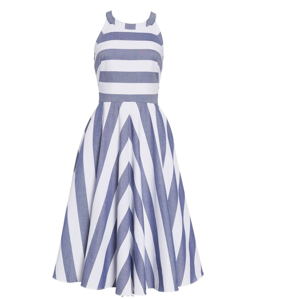 Eliza J Nautical Euro Summer Beachy Womens size 4 Fit & Flare Open Back Dress